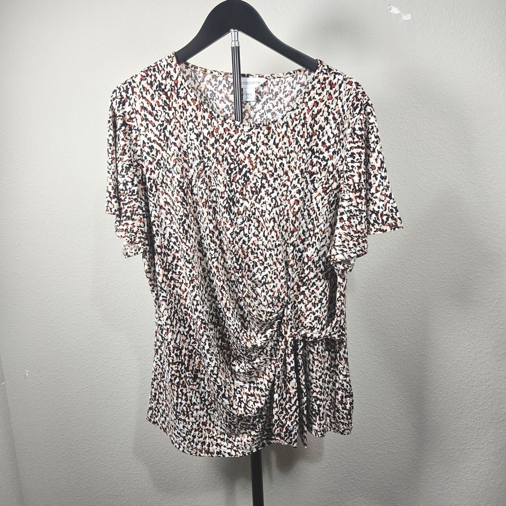 Liz Claiborne Blouse Womens PXXL Brown Abstract Side Tie Draped Modern Classic